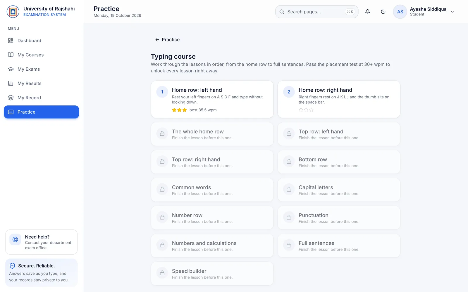 Typing course for students in Scholametrix e-Exam